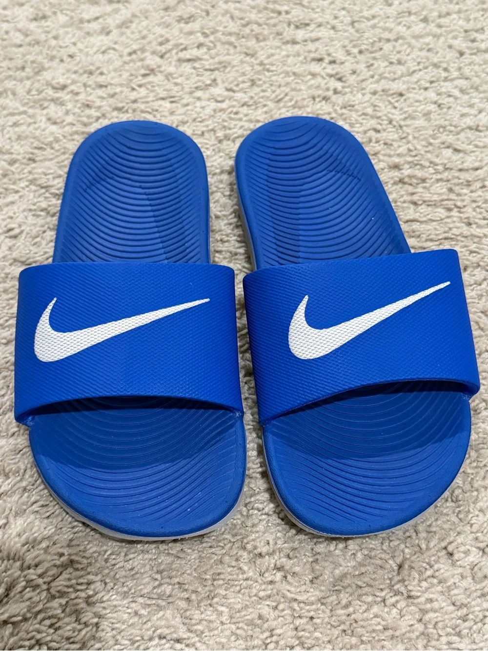 Nike Youth Royal Blue Slide Sandals with White Swoosh